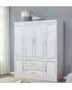 74" H 4 Doors Wardrobe Closet 2 Drawers White Wooden Closet Wardrobe