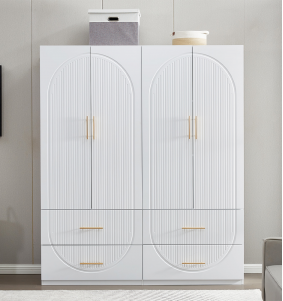 74.2" H 4 Doors White Wooden Armoire Wardrobe Closet