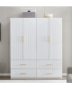 74.2" H 4 Doors White Wooden Armoire Wardrobe Closet