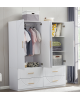 74.2" H 4 Doors White Wooden Armoire Wardrobe Closet