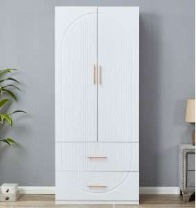 74.2" H White 2 Doors 2 Drawers Modern Wooden Armoire Wardrobe