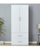 74.2" H White 2 Doors 2 Drawers Modern Wooden Armoire Wardrobe