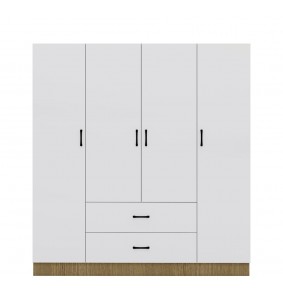 Wooden Armoire Wardrobe Closet 4 Doors with 2 Drawers 2 Hanging Rods and Shelves for Bedroom,White