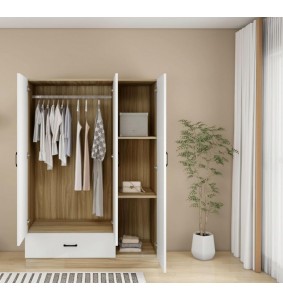 Armoire Wardrobe Closet, Bedroom Armoires with Hanging Rod, 3 Doors,3 Storage Cabinets, Wardrobe Closet with Drawer,White