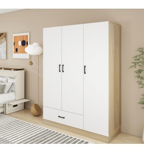 Armoire Wardrobe Closet, Bedroom Armoires with Hanging Rod, 3 Doors,3 Storage Cabinets, Wardrobe Closet with Drawer,White