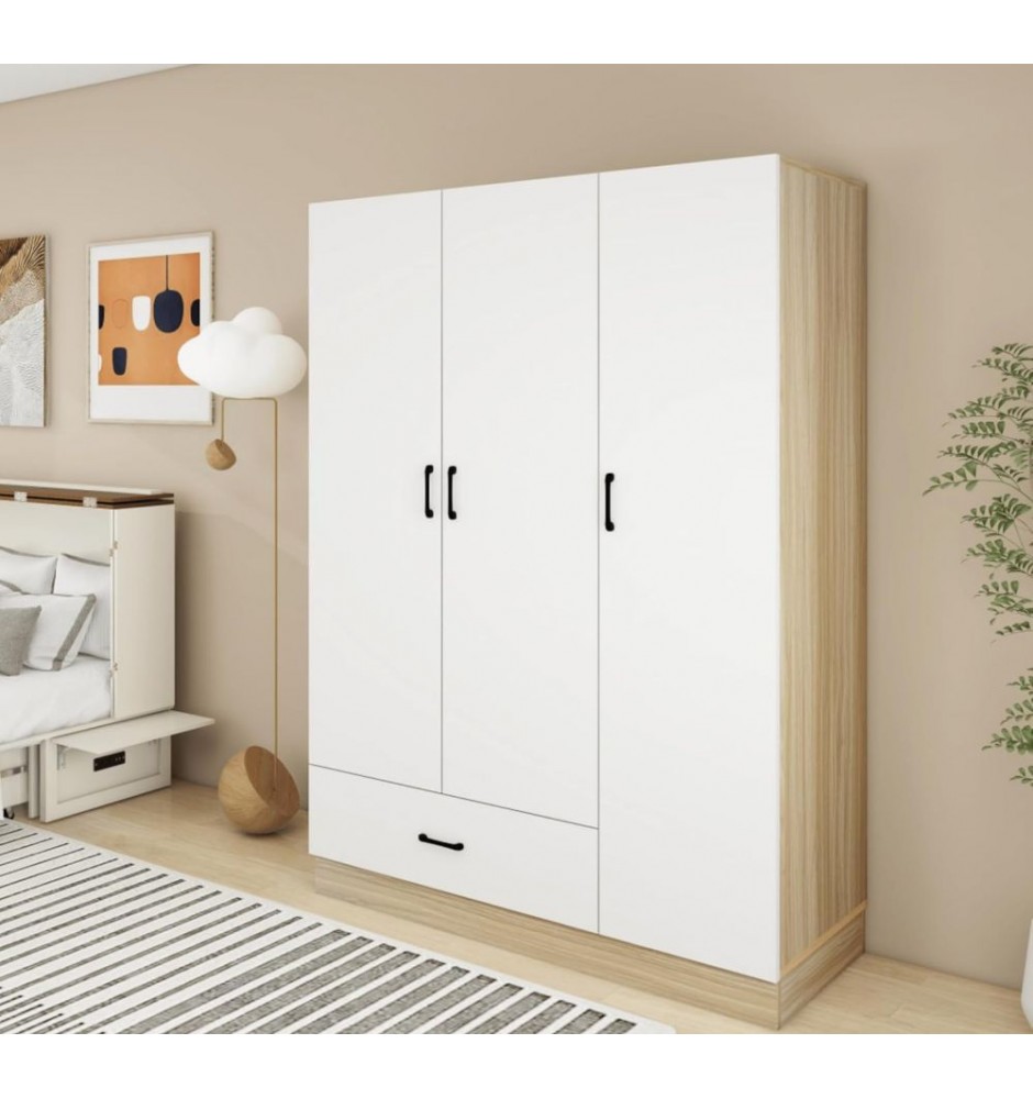 Armoire Wardrobe Closet, Bedroom Armoires with Hanging Rod, 3 Doors,3 Storage Cabinets, Wardrobe Closet with Drawer,White