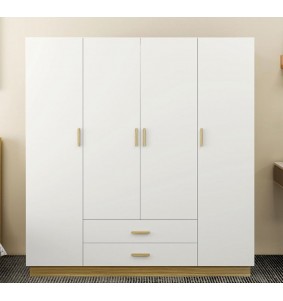 Armoire Wardrobe Closet Storage Cabinet with 4 Doors 2 Hanging Rods 2 Drawers for Bedroom,White