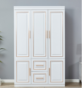 Tall 74" 3 Doors Wardrobe Closet White 2 Drawers Wood Wardrobe Closet