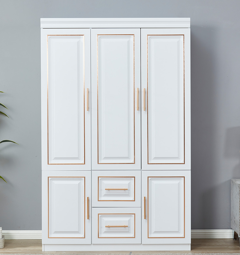 Tall 74" 3 Doors Wardrobe Closet White 2 Drawers Wood Wardrobe Closet