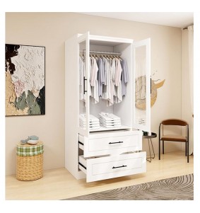 2 Doors Armoire Wardrobe Closet,Wardrobe Cabinet with Drawers, Hanging Rod and Storage Cabinet for Bedroom,White