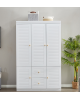 74" 3 Doors White Wooden Wardrobe Closet Armoire Bedroom Freestanding