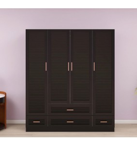 Wooden Armoire Wardrobe Closet,Tall Cabinet with 4 Doors, 4 Drawers, Hanging Rods and Shelves for Bedroom Armoire Storage,Black 