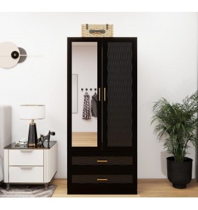 2 Door Armoire Wardrobe Closet with Mirror Door, Armoire Wardrobe Closet with Hanging Rod for Bedroom,Black   