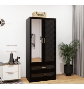 2 Door Armoire Wardrobe Closet with Mirror Door, Armoire Wardrobe Closet with Hanging Rod for Bedroom,Black   