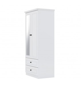 Wooden Armoire Wardrobe Closet with Mirror Door, 2 Door Modern Armoire Wardrobe Closet with Hanging Rod for Bedroom,White