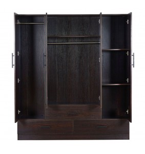 Mirror Door Brown Wooden Wardrobe Armoire Closet 63'W with 4 Doors,2 rods&4 shelves and 3 drawers.