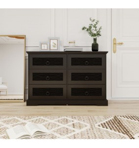 Black Wide Chest of Drawers for Bedroom, Dresser with 6 Large Drawers for Living Room, Modern Dresser Dresser Wood with Antique Pulls for Hallway	 		 