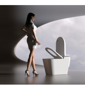 Smart Toilet,One Piece Bidet Toilet with Warm Water and Dryer,Blackout can Flush,Foot Sensor Operation,Heated Bidet Seat, Auto Smart Toilet with Night Light for Bathrooms