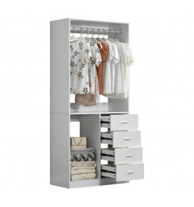 Closet Organizer, Clothes System with Closet Shelves Wall Mounted, Closet Organizer System with Drawer and  Hanging Rod,White