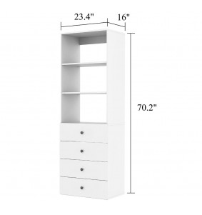 71" High Wardrobe Closet System with 4 Closet Drawers, Walk-in Closet Organizers and Storage, Wooden Clothes Organizer,White