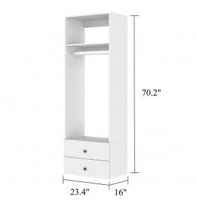 Wooden Wardrobe Closet System with 2 Closet Drawers, Walk-in Closet Organizers and Storage,Clothes Organizer with Closet Shelves,White