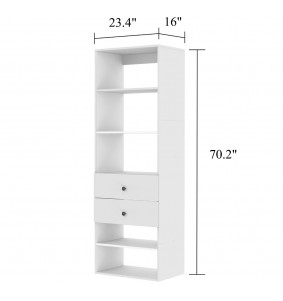 Closet System Wall-Mounted Garment Rack, Walk in Clothes Storage Cabinet Built-in Closet Organization with 5 Shelves and 2 Drawers for Bedroom, White