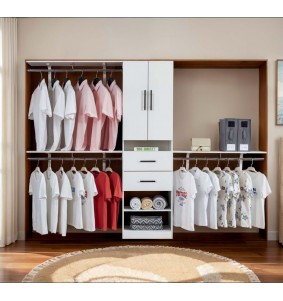 Closet Organizer System with 3 Shelf Towers, White Closet System with 2 Drawers Armoire Wardrobe Closet