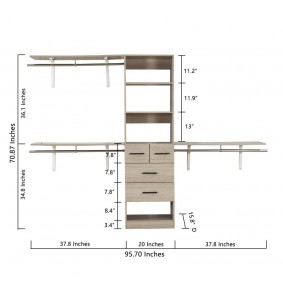 Closet Organizer System with 3 Shelf Towers,Closet System with 4 Drawers Armoire Wardrobe Closet