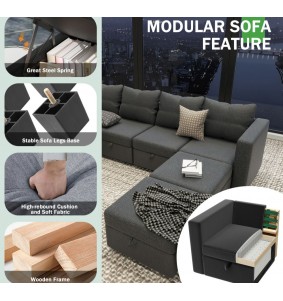 Livelylodge Modular Sectional Sofa U Shaped Sectional Couch with Ottomans Reversible Modular Sofa 7 Seater Couch with Storage Seat Livingroom Furniture Set Comfy Sofa