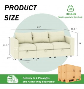 Modular Sectional Couch 3 Seats Sectional Couches with Storage Sectionals Modular Sofa Sectionals Couch for Livingroom , White