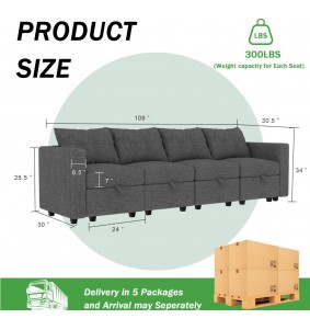  Modular Sectional Couch 4-Seater Sectional Couches with Storage Sectionals Modular Sofa Sectionals Couch for Livingroom,Gray