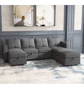 Livelylodge Modular Sectional Sofa U Shaped Sectional Couch with Ottomans Reversible Modular Sofa 7 Seater Couch with Storage Seat Livingroom Furniture Set Comfy Sofa,Gray