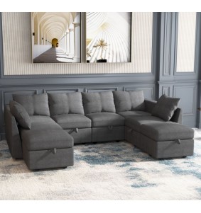 Livelylodge Modular Sectional Sofa U Shaped Sectional Couch with Ottomans Reversible Modular Sofa\with Storage Seat,Gray