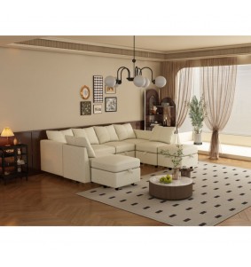 Livelylodge Modular Sectional Sofa U Shaped Sectional Couch with Ottomans Reversible Modular Sofa\with Storage Seat,White